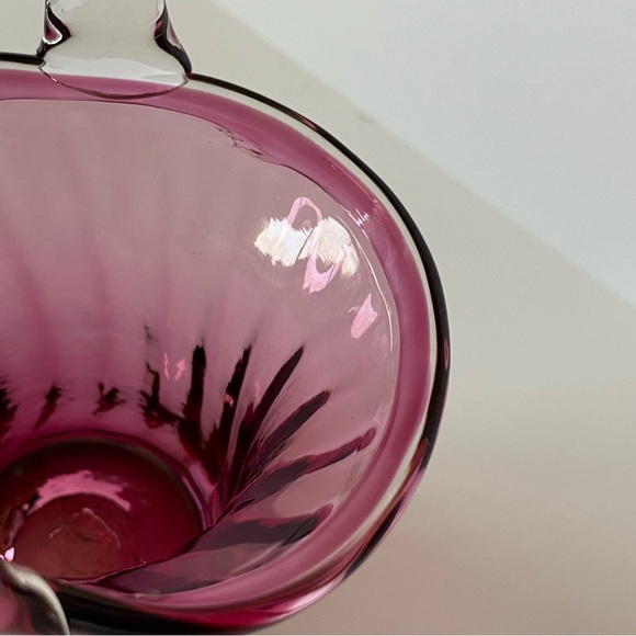Cranberry Glass Basket by Pilgrim with Clear Glass Handles 5.5” high pink EUC - Picture 11 of 16